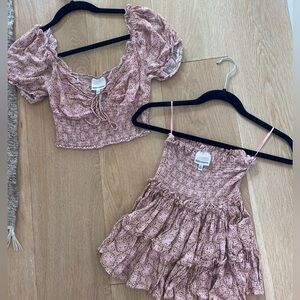 Skylar + Madison Top & Skirt Set Pink, Green, Brown Pattern Size Small